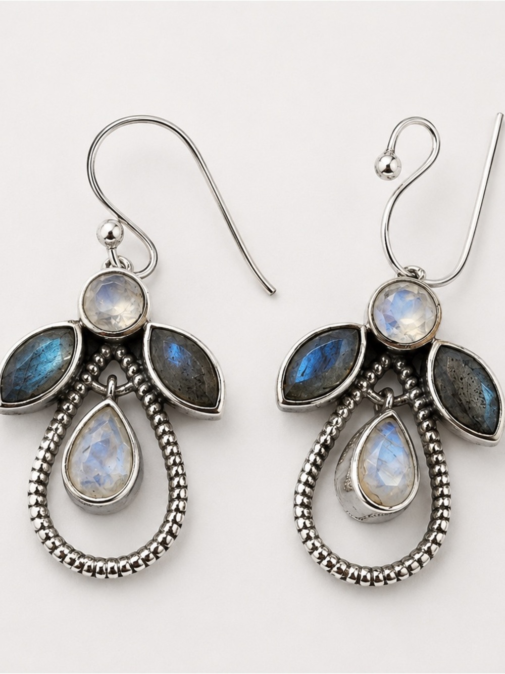 Sterling Silver Moonstone & Labradorite Dangle Earrings